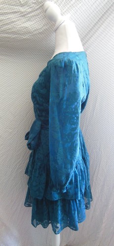 NUEVO VESTIDO DE CÓCTEL ELIZA J Teal BURNOUT Manga Larga Falda En Niveles Imitación Envoltura 10 - Imagen 7 de 16