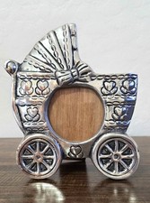 Baby Carriage Pewter Picture Frame Holland Boone With Wooden Back  Easel Stand