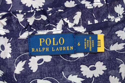 Polo RALPH LAUREN blusa blu floreale arricciato plissettato cotone bottoni... - Foto 10 di 13