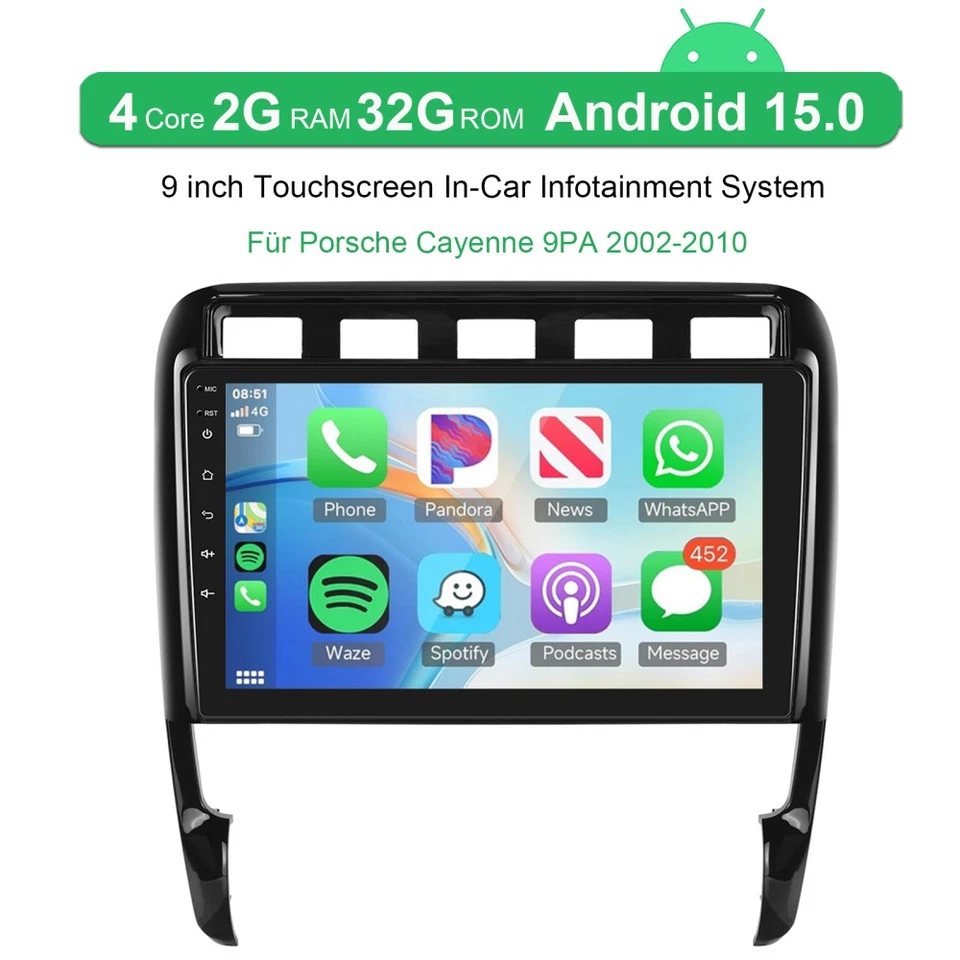 KAM+ Autoradio CarPlay Für Porsche Cayenne 9PA 2002-2010 Android 15 GPS Navi 32G - Bild 3 von 4