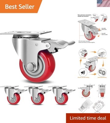 3 Inch Industrial Heavy Duty Swivel Caster Wheels with Brake,Set of 4 Safety ...