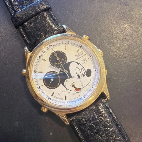 Y13 RARE VINTAGE SEIKO DISNEY MICKEY MOUSE CHRONOGRAPH ALARM MENS WATCH UNTESTED