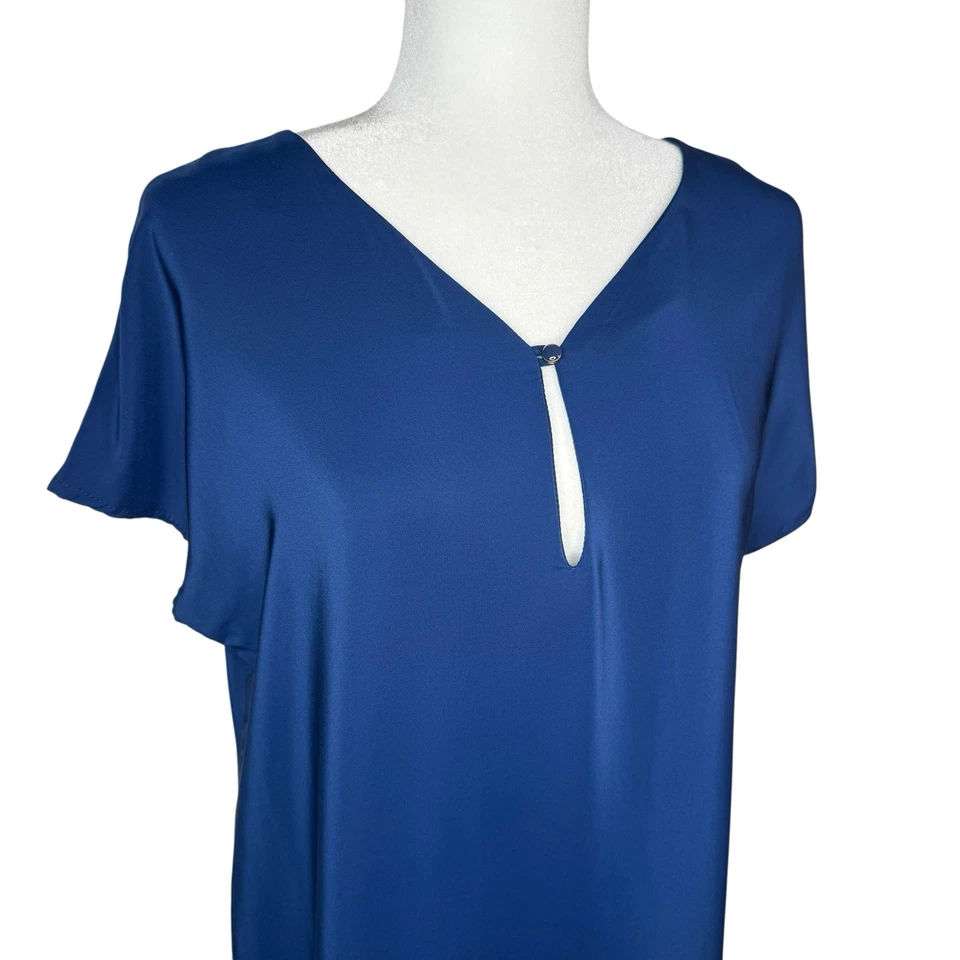 Vestido recto Amanda Uprichard M 100 % seda líquida azul carrera oficina hecho en EE. UU. Foto 4 de 4