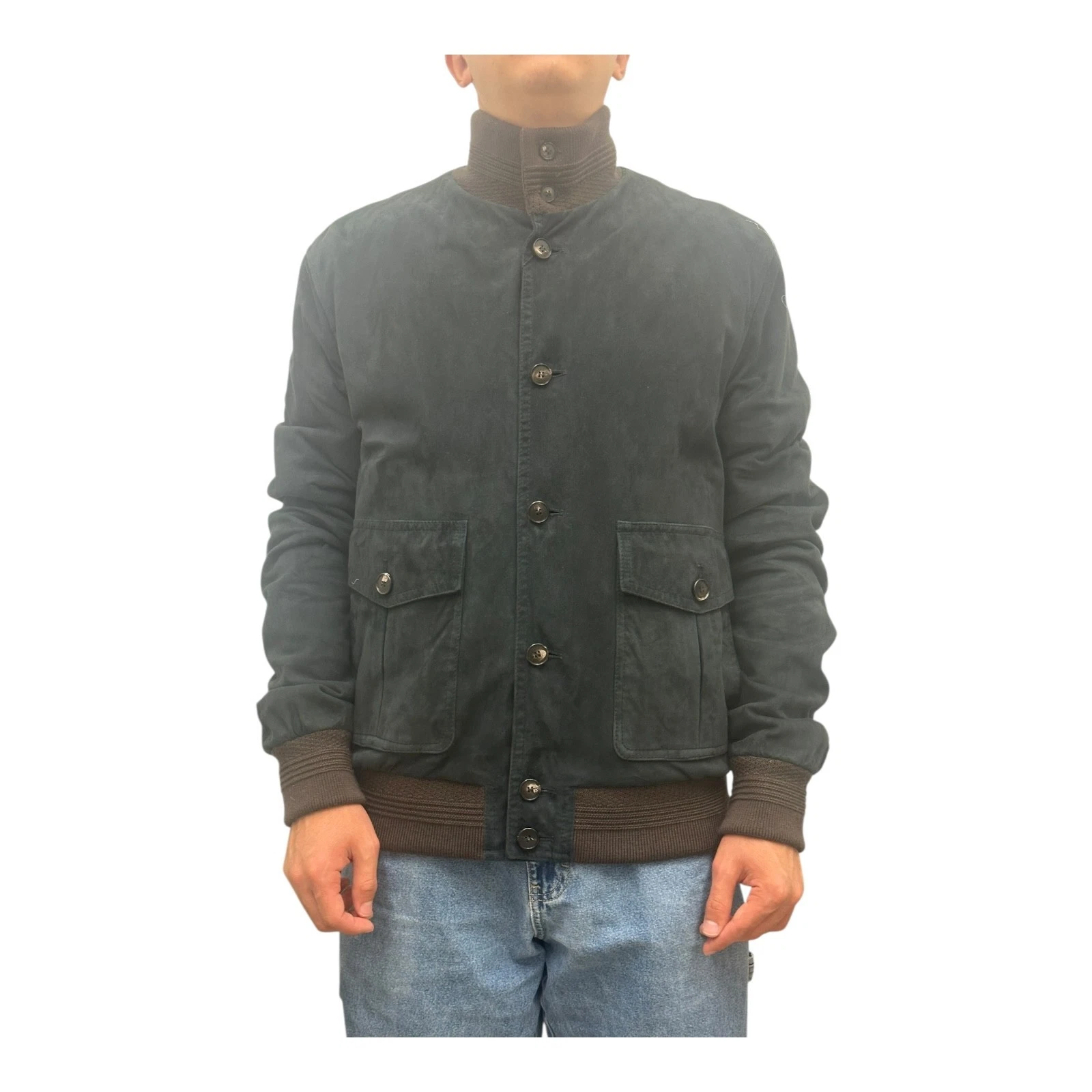 G. Inglese Italian Suede Jacket - Handmade Sartorial Bomber - Blue - Size 54 - product detail image 2