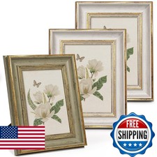 Sapowerntus Vintage 5x7 Picture Frame Set of 3 White Distressed Gold Edging