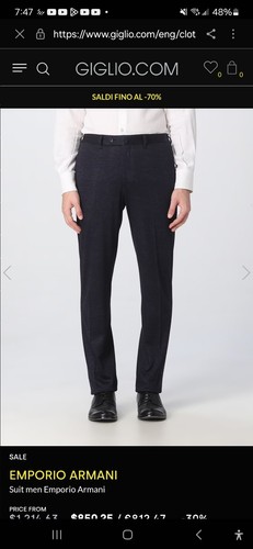 NWOT Emporio Armani Blue Print Virgin Wool Flat Front Raw Hem Trousers (50) #208 - Picture 6 of 19