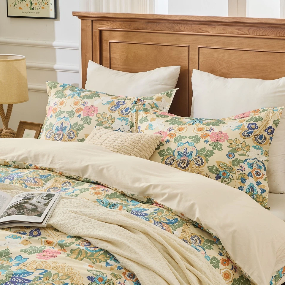 100% Organic Cotton Duvet Cover Set Soft Breathable 3 Pieces Bedding Sets - Image 3 of 4