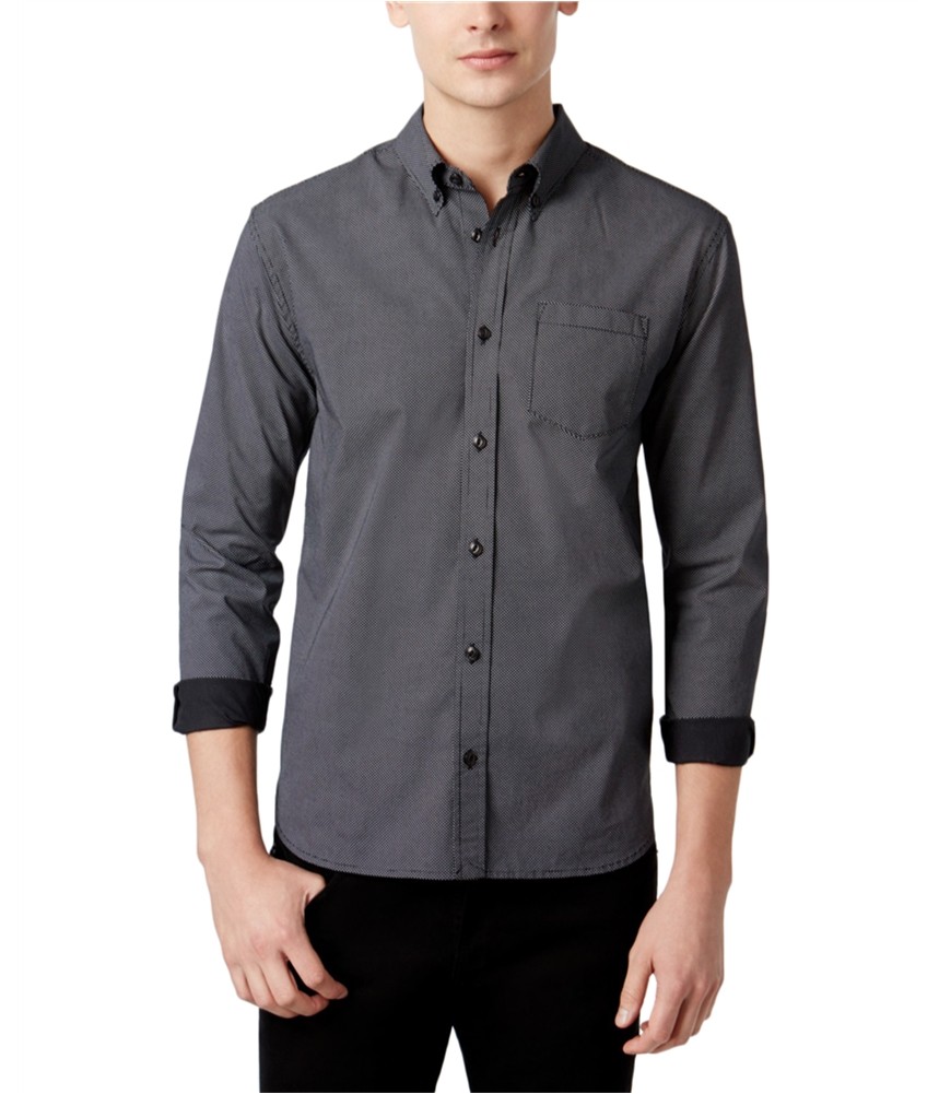 Мужская рубашка WHT SPACE в горошек на пуговицах, черная, среднего размера