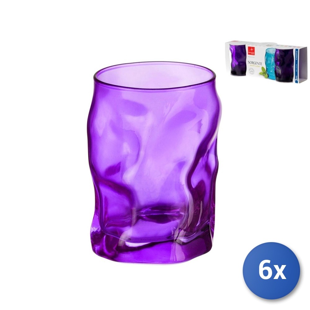 6X Packs 3 Glass Cups Sorgente Purple 30 Cl Violet Bormioli Rocco