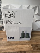 Easy Home Ribbed Bathroom Set 3 Piece Tumbler Soap Dispenser & Tray Green New UK