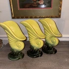 Set Of 3 Vintage Hull Pottery #102 Cornucopia Spiral Shell Waves Beautiful Vases