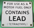 VINTAGE Original PORCELAIN Gas Pump Sign Contains Lead (Tetraethyl)” 6”x7” NICE