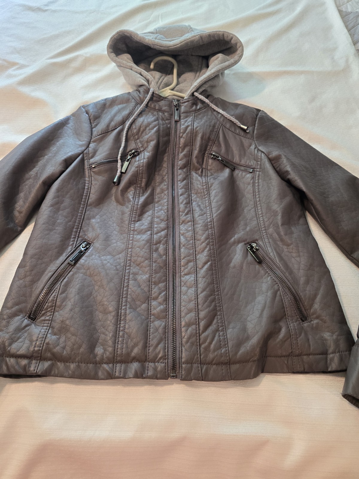Womens Sz M J2 Vegan Leather Faux Fur Lined Layered Jacket Nwots