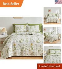 Floral Microfiber King Quilt Set - Reversible Design, Perfect for -Round Use