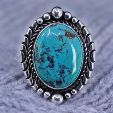 Size 10, Native American Annie Chapo Sterling 925 silver ring with turquoise