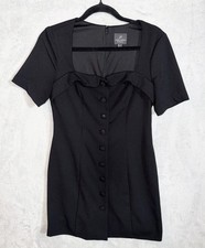 Adrianna Papell Black Mini Dress Buttons Cocktail Dress Short Sleeve Size 8 EUC