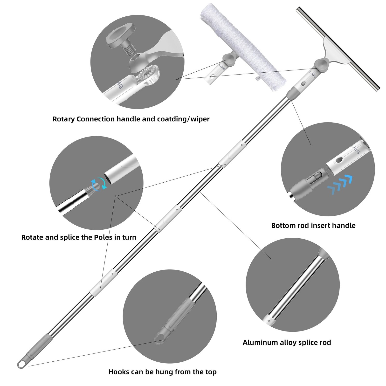 Window Cleaning Squeegee Kit, 14" Silicone Blade and Microfiber Scrubber with...