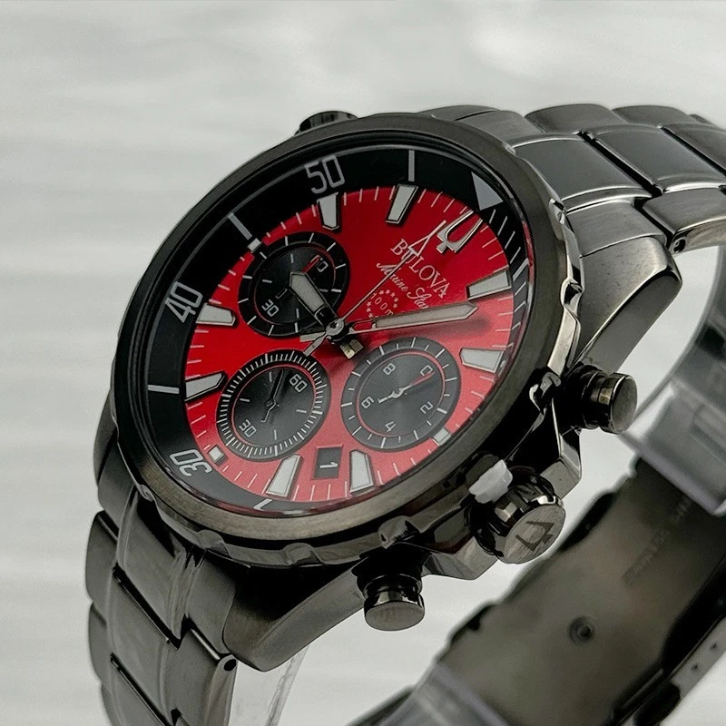 Bulova 98B350 Marine Star Men's Quartz Watch Red Dial Stainless Steel 43mm - Image 2 of 4