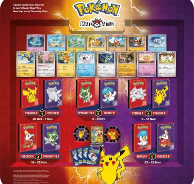 mcdonald's match battle pokemon cards TCG: 2023 McDonalds Happy Meal Booster Pack – TBC Games Each paper booster pack contains 4 random promotional cards (1 holofoil McDonald's Happy Meal 2023 Pokémon