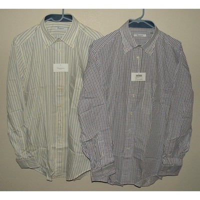 Lot 2 Camicissima Men s Large 42 16.5 LS Button Shirts White Stripe/Check NWT