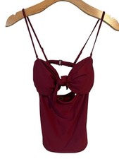Old Navy Tankini Swim Top Women's XS Burgundy Underwire Halter Strap Padded Bra
