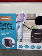 CleverMade Foldable Tote Bag on Wheels Soft Grip Black Capacity: 90L  75 lbs.