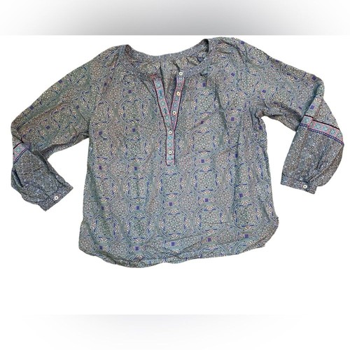 Camicetta Popover cotone collo fascia medaglione vetro colorato rosa e blu Talbots - Foto 2 di 9