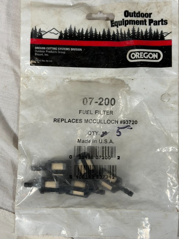LOT OF 5 - NEW OREGON FILTER PART NUMBER 07-200 IN-TANK FUEL FILTER, 1/8"