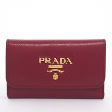  Prada  Logo Gold Hardware 6 Ring Key Case Leather Rank A  Key Holder  