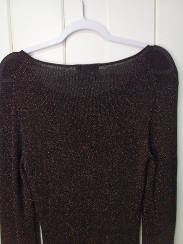 Camisa Coldwater Creek Mujer M Manga Larga Brillante Vacaciones Negra Dorada - Imagen 14 de 15