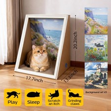 Frame Cat House with Scratching Board, Oil Painting Cat Scratcher Artwork Bed-US