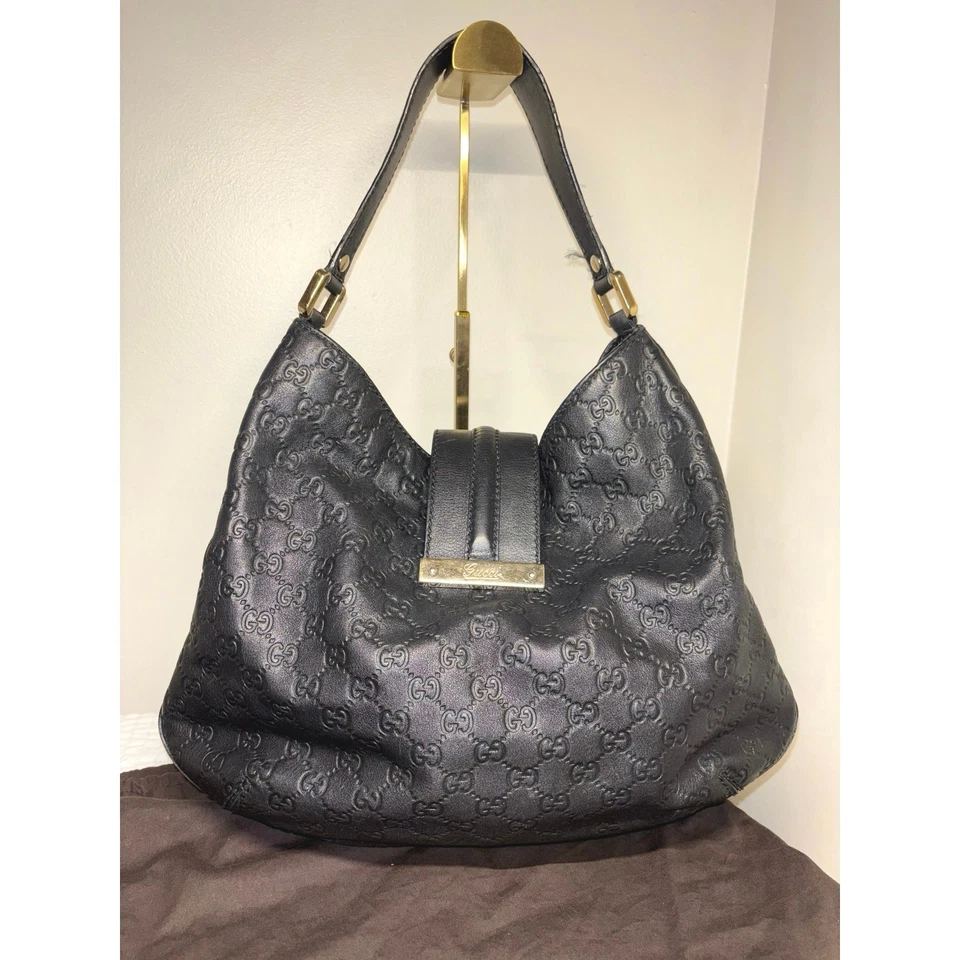 Gucci Guccissima черная кожаная сумка-хобо с мешком для пыли - Изображение 2 из 4