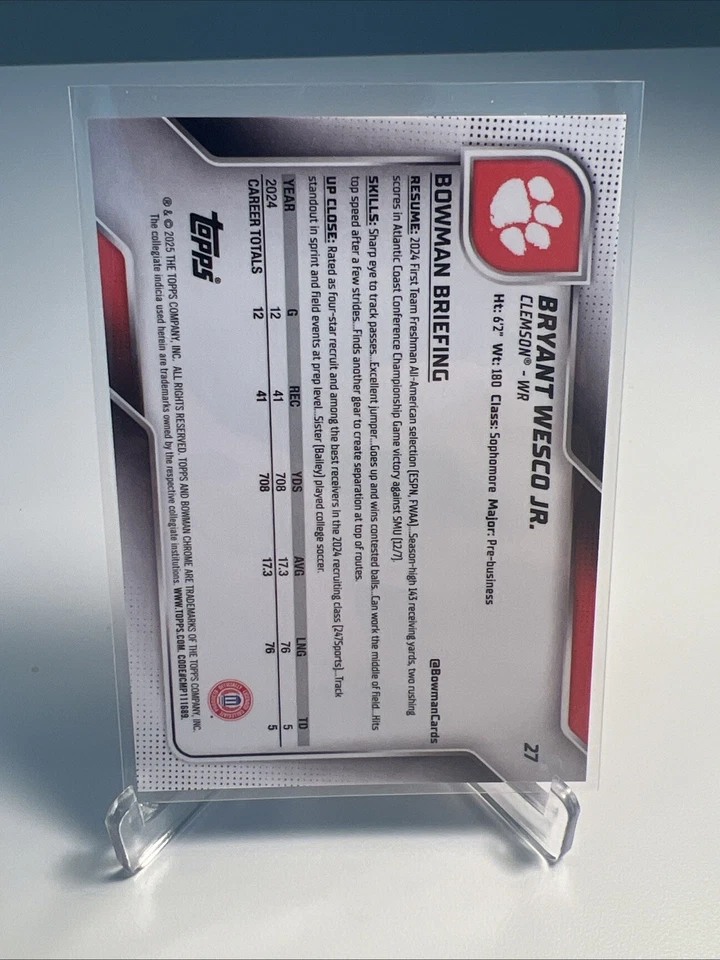 2025 Bowman Chrome U #27 BRYANT WESCO JR 1st Bowman Rookie ORANGE SAPPHIRE /25! - Image 2 of 2