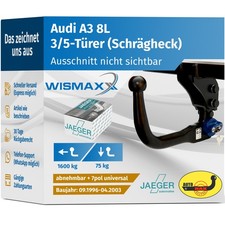 ANHÄNGERKUPPLUNG vert. abnehmbar für Audi A3 8L 96-03 +7polig E-Satz ABE