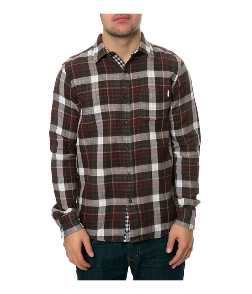 AMBIG Mens The Major LS Button Up Shirt, Red, Medium
