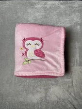 Nuby Reversible Baby Blanket Pink Owl Branch Sherpa Plush Soft Lovey 30" x 35"