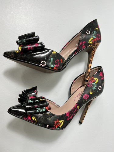 Betsey Johnson Size 10 Prince Floral Heels Women's Shoes Bow Stilettos Cheatah - Picture 9 of 12