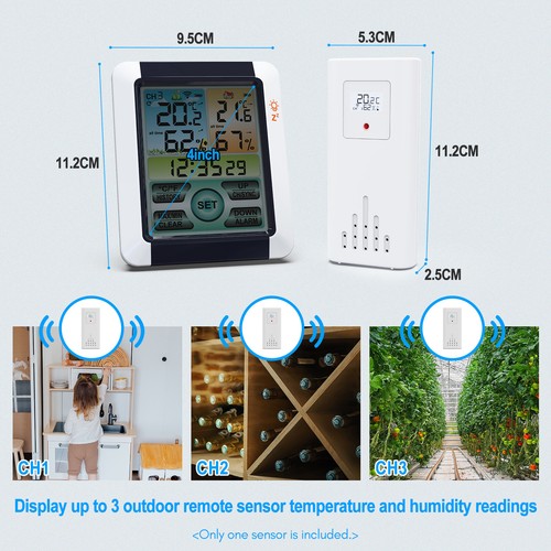Wireless Weather Station Digital Thermometer Indoor Outdoor Weather Clock Alarm - Picture 3 of 12
