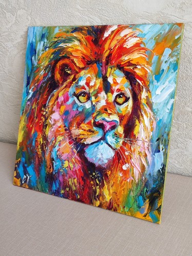 original oil painting Lion colorful impasto artwork Animals wall art 10*10 inch - Picture 10 of 10