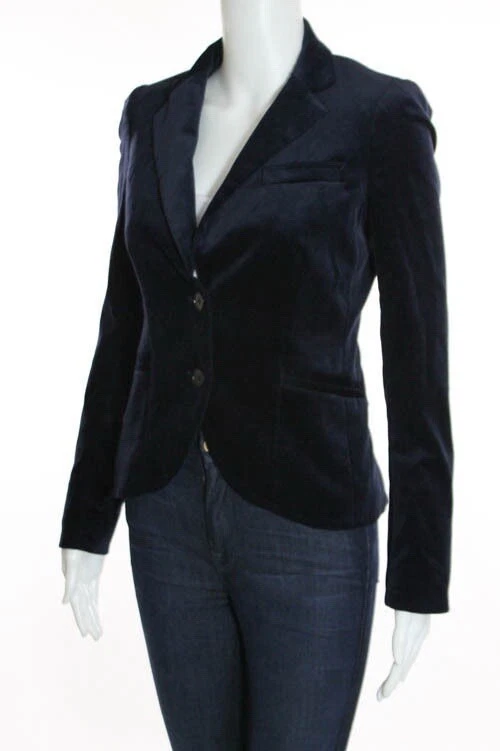 Theory Navy Blue Velvet Blazer Size 2 - Image 3 of 4