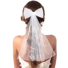 Bridal Veil Hair Clip Elegant Bachelorette Veil with Pearls Bridesmaid Hair B...