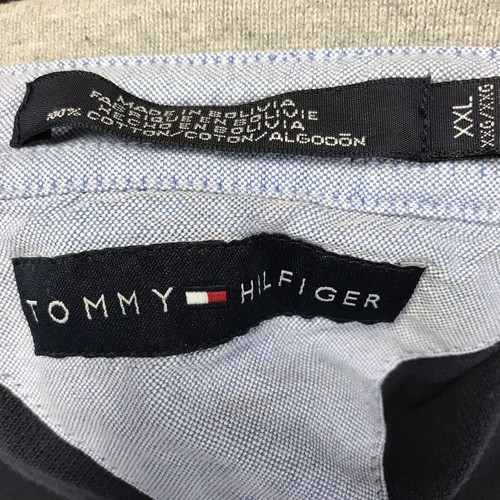 Camisa Polo TOMMY HILFIGER De Colección Spellout Gris Azul Rayas Manga Corta Para Hombre XXL - Imagen 9 de 9
