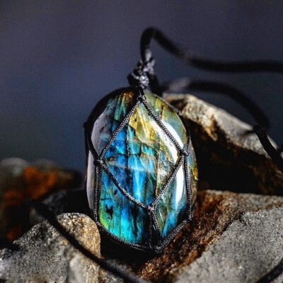 Natural Dragons Heart Labradorite Warp Braided Pendant Healing Lucky Necklace