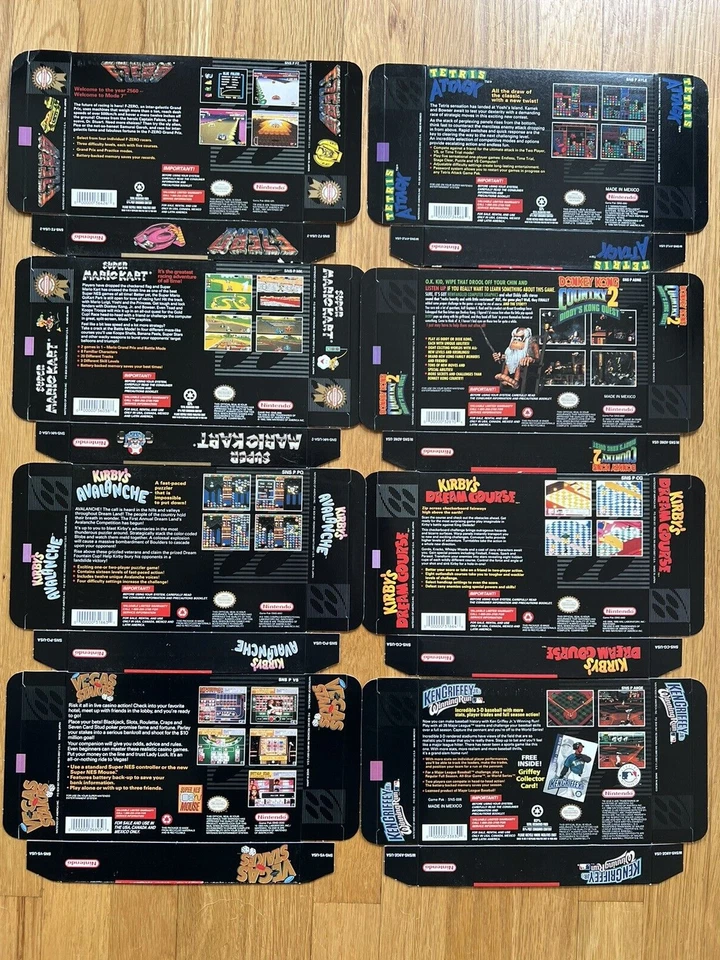 8 SNES NFR Box Lot: Mario Kart, Donkey Kong Country 2, F-Zero, Griffey, Kirby x2 - Image 2 of 4