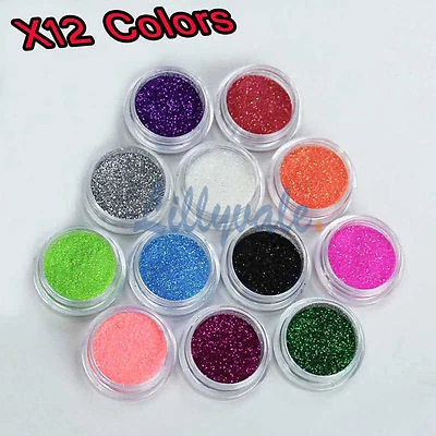 LILLYVALE 12 Mix Colours Nail Art Craft Acrylic Fine Glitter Powder Pots Tips Decoration