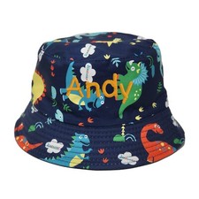 Custom name embroidered toddler bucket hat, animal zoo theme toddler hat blue 