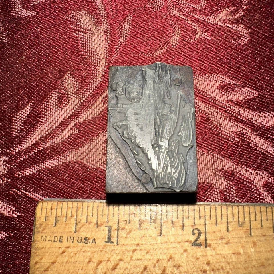 Printing Block “ Large Ship & Smaller Ship “ Airplane in Distance. Nice Image! - Image 4 of 4