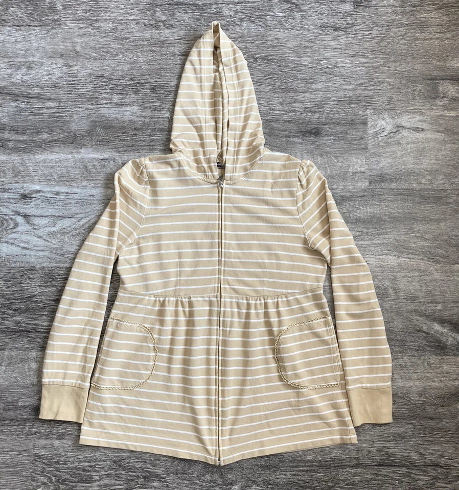 Chadwicks 全拉链连帽衫女式 M 码条纹长袖棕褐色 — 第 2/4 张图片