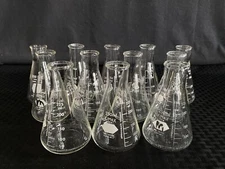 Lot of (12) KIMAX Glass 250mL Beaded Rim Graduated Erlenmeyer Flask 26500-250