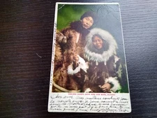 1906 Happy Jack and his wife Eskimo Alaska RPPC Photo Postcard 